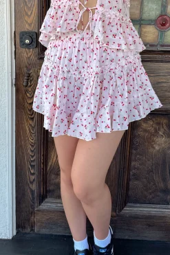 Cherry Print Tiered Mini Skirt