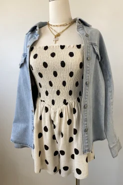 Dot Print Strapless Romper