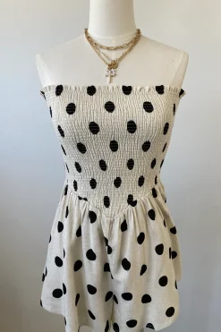 Dot Print Strapless Romper