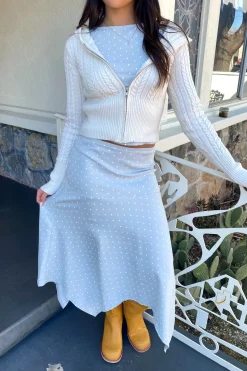 Dusty Blue Polka Dot Midi Skirt