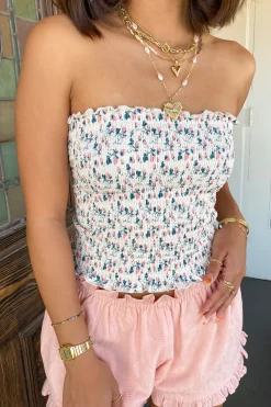 Floral Smocked Strapless Top
