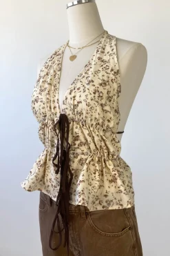 Floral Split Front Halter Top