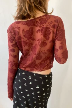 Floral Split Front Mesh Top