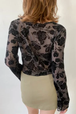 Floral Split Front Mesh Top