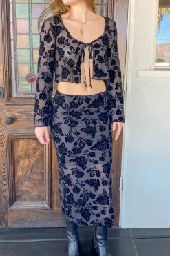 Floral Stretch Lace Midi Skirt
