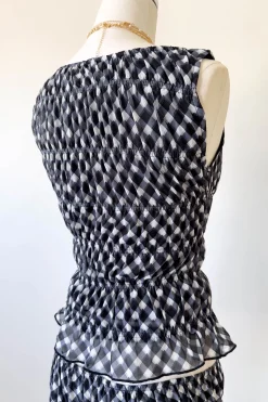 GIngham Sleeveless Stretch Lace Top