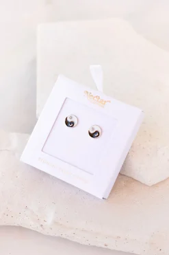 Gold Dipped Yin Yang Stud Earrings