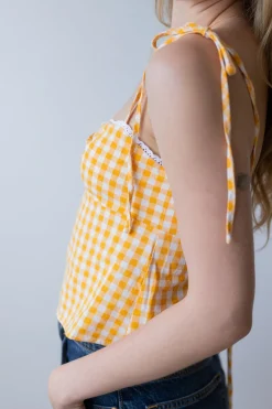 Lace Trim Gingham Top