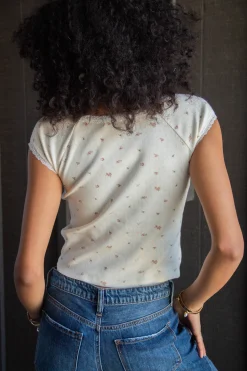 Lacey Pointelle Short Sleeve Top