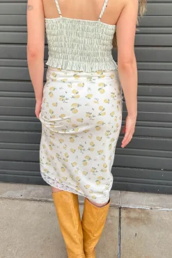 Lemon Print Midi Skirt