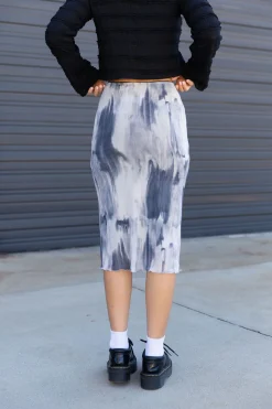 Marbled Mesh Midi Skirt