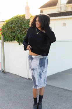 Marbled Mesh Midi Skirt