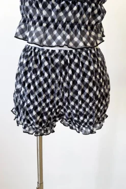 Mesh Checkered Ruffle Shorts