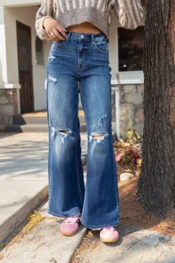 Nectar Premium Denim: The Hazel Distressed Wide Leg Jeans