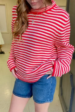 Oversized Crochet Striped Sweater