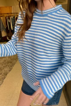 Oversized Crochet Striped Sweater