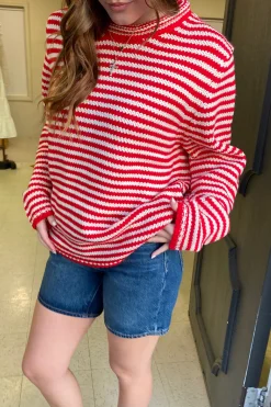 Oversized Crochet Striped Sweater