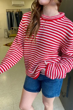 Oversized Crochet Striped Sweater