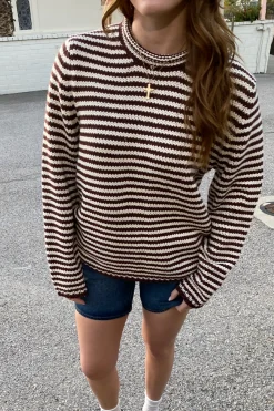 Oversized Crochet Striped Sweater