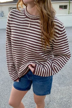 Oversized Crochet Striped Sweater