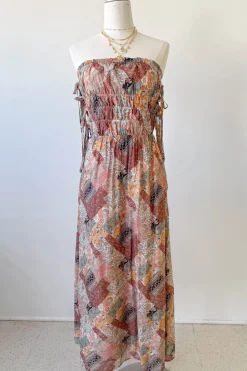 Patchwork Strapless Maxi Dress