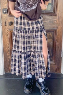 Plaid Tiered Maxi Skirt