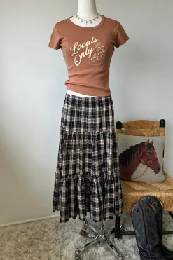 Plaid Tiered Maxi Skirt