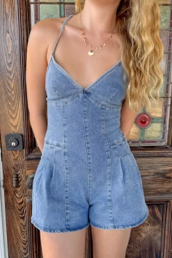 Pleated Denim Romper