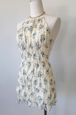 Ruched Floral Halter Dress
