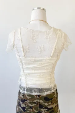 Ruched Stretch Lace Layering Top