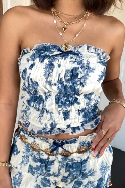 Ruffled Floral Strapless Top