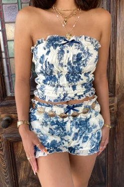 Ruffled Floral Strapless Top