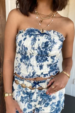 Ruffled Floral Strapless Top