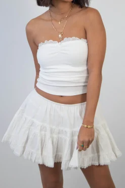 Ruffled Pointelle Tube Top