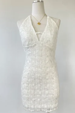 Sequined Stretch Lace Halter Dress