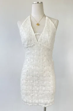 Sequined Stretch Lace Halter Dress