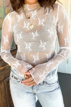 Sheer Lace Long Sleeve Top by For Good