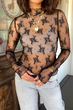 Sheer Lace Long Sleeve Top by For Good