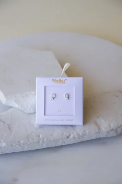 Silver Rectangular Stud Earrings
