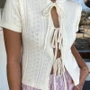 Split Front Pointelle Knit Top