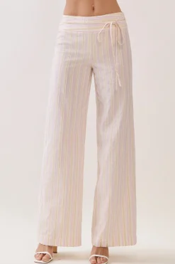 Striped Wrap Tie Wide-Leg Pants